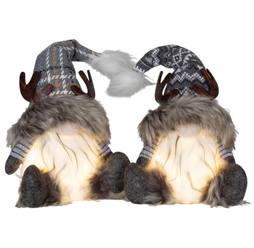 Brandsseller Weihnachtswichtel 20 cm mit LED – Skandinavische Figuren, detailreiche GNOME als dekorative Winterdeko für Tisch, Fenster & Wohnzimmer, Paar von Brandsseller