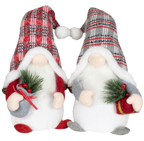 Brandsseller Weihnachtswichtel 38 cm mit LED – Skandinavische Figuren, detailreiche GNOME als dekorative Winterdeko für Tisch, Fenster & Wohnzimmer, Paar von Brandsseller