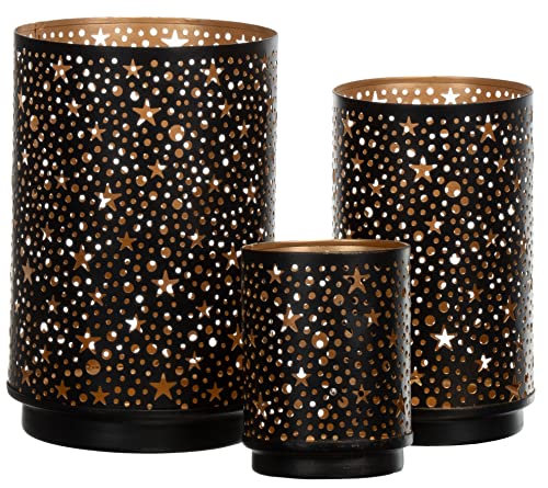 Brandsseller Windlicht Sterne Metall Gold/Schwarz 3er Set - 19+16+10 cm Kerzenhalter Teelichthalter Orientalisch von Brandsseller