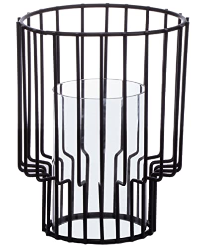 Brandsseller Windlicht mit Glaseinsatz | Ø14 x H18 cm | Kerzenständer | Indoor-Outdoor | Metall Vintage | Gitter Design | Schwarz von Brandsseller