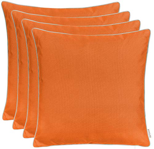 Outdoor Garten Kissen Dekokissen mit Paspel - Garngefärbt Uni Schmutz- und Wasserabweisend mit Reißverschluss - Größe: ca. 45 x 45 cm 4er-Set Orange/Terra von Brandsseller