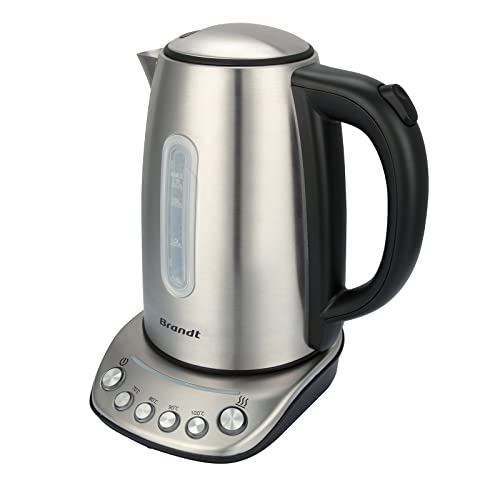 BRANDT BO1202B – Elektrischer Wasserkocher 360° – Kapazität 1,7 l – 5 voreingestellte Temperaturen – Tasten mit Hintergrundbeleuchtung – Kabeltrommel – Leistung 2200 W – Edelstahl von Brandt
