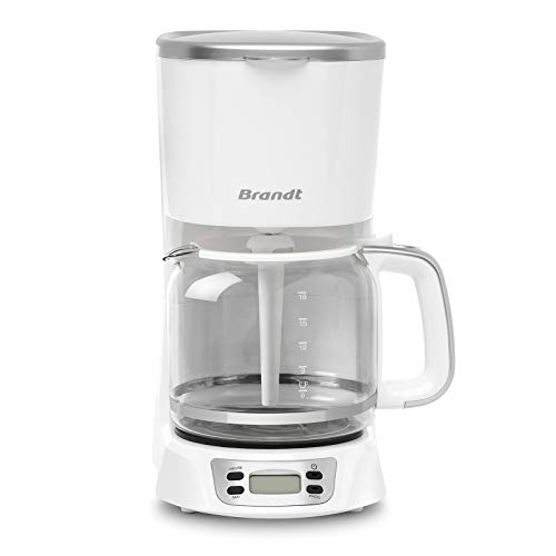 BRANDT CAF1318ES – Elektrische Kaffeemaschine programmierbar – 18 Tassen – Tank 1,8 l – Glaskanne mit Skala – Warmhaltefunktion 40 Minuten – Tropfschutz – LCD-Display – Weiß von Brandt