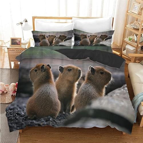 Bettwäsche 135x200 Kinder Graues Capybara Bettwäsche-Sets mit Reißverschluss 3teilig, 1 Bettbezug und 2 Kissenbezug 80x80 cm, Deckenbezug Weich Atmungsaktiv aus Mikrofaser von Brandzly