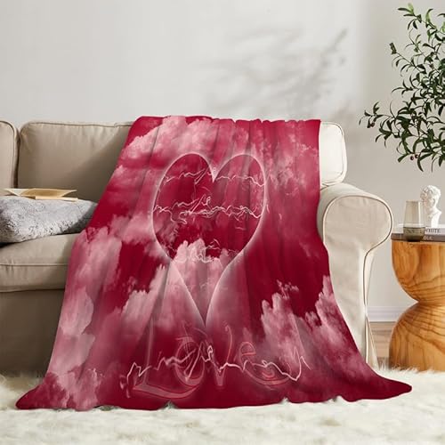 Flanell Wohndecke Kuscheldecke Rotes Herz 220x240 Große, Valentinstag Sofa Decke Weiche mit Motiv, Microfaser Fleecedecke Plaid Decke Wohnzimmer Couch von Brandzly