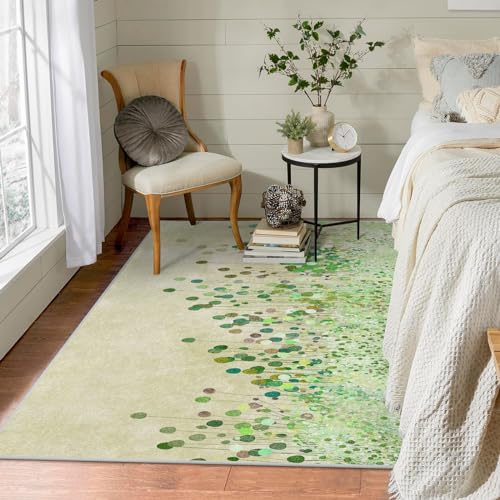 Teppich Wohnzimmer 180x240 Waschbar in Waschmaschine Grün Blumen Teppich Schlafzimmer Kurzflor, Kunst Teppiche Gegend Groß Küchenteppich Dünn rutschfest Saugfähig für Esszimmer von Brandzly