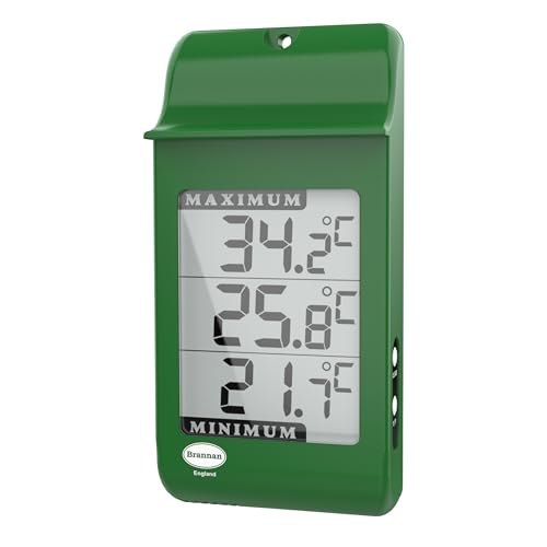 Brannan Digitales Max Min Gewächshausthermometer – Zur Erfassung der Höchst- und Mindesttemperaturen für den Einsatz im Gartengewächshaus oder zu Hause im Gewächshaus im Freien von Brannan