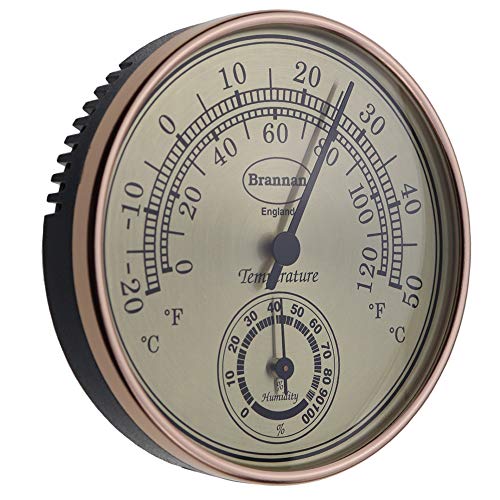 Thermometer, Hygrometer, mit vergoldetem Zifferblatt, für Garten, Gewächshaus, Büro, misst Temperatur und Luftfeuchtigkeit von Brannan