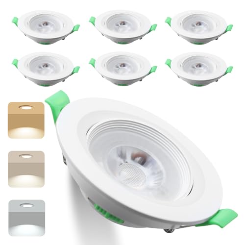 Brantoo LED Einbaustrahler 230V Dimmbar, 30° Schwenkbare 70-75mm Lochmaß 7W Ultra Flach IP44 LED Spots Warmweiß Neutralweiß Kaltweiß Deckenspots LEDs für Badezimmer Küche Wohnzimmer, 6er Set von Brantoo
