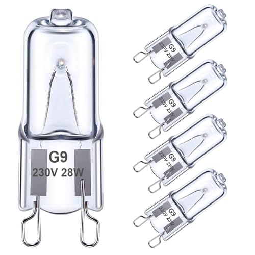 Halogen G9 Backofenlampe 28W 230V G9 Backofen Glühbirne, Klare Kapsel G9 Dimmbar Glühbirnen Warmweiß 2700K für Ofen- und Mikrowellenherd-Glühbirnenanwendungen 350°C Hitzetolerante Glühbirnen 5er-Pack von Brantoo