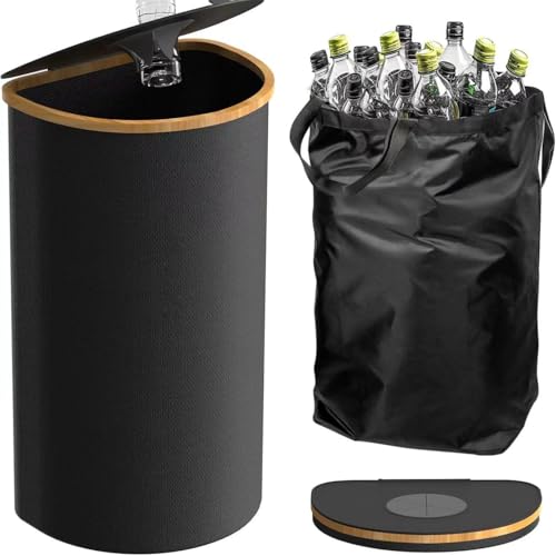 Deposit Bottles Collection Container 100 L,Depotflaschensammelbehälter mit Deckel, Küchenflaschensammler mit Löchern, Flaschensammler mit abnehmbarem Innenbeutel und faltbarem Wäschekorb (Schwarz) von Braozaiw