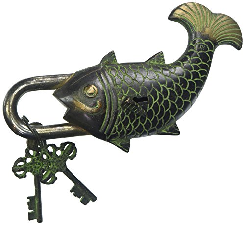 ANTIQUE Style FISH Type Padlock - Lock with Key - Brass Made - Black - Padlock ANTIQUE Style FISH Type Padlock - Lock with Key - Brass Made - Black - Padlock von Brass Blessing