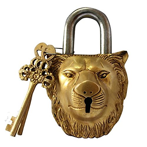 Brass Blessing 5044 Vorhängeschloss mit Löwengesicht – Schloss mit Schlüssel – Messing von Brass Blessing