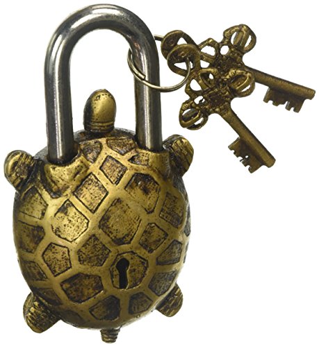 Brasss Blessing Vorhängeschloss im Vintage-Stil – Schloss mit Schlüsseln – funktional – aus Messing – Typ: (Schildkröte – Messing-Finish) von Brass Blessing