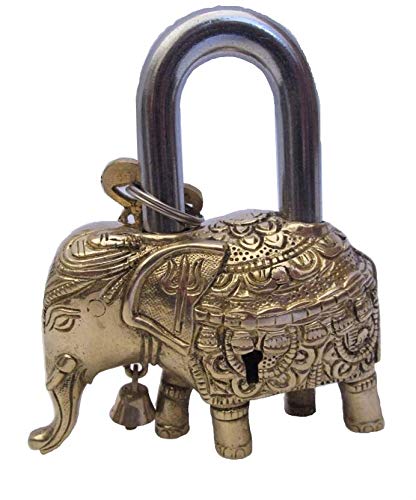 Messing-Vorhängeschloss – Schloss mit Schlüsseln – funktionell – Messing hergestellt – Typ: Elefant - Messing-Oberfläche von Brass Blessing