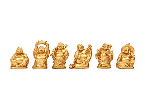 Feng Shui 5 cm goldene Kunstharz-Statue, lachender Buddha-Figuren, Set von 6 (Samll Gold) von Brass Statu