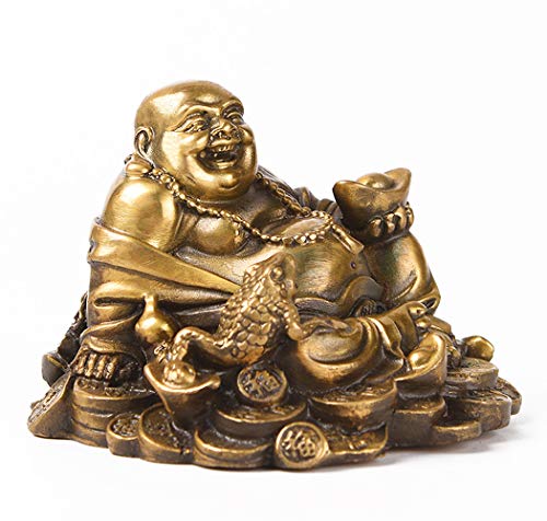 Messing-sitzender lachender Buddha mit , Frosch schützen Haus Frieden Reichtum Dekoration TQ163 von Brass Statu