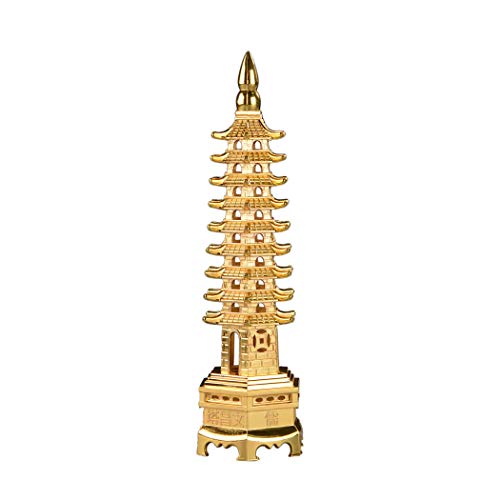 ZD112 ZD112 Fengshui 9 Ebenen Pagode Wenchang Turm Statue Schutz Business Rises Schreibtisch Dekor Sammlerstück goldfarben von Brass Statu