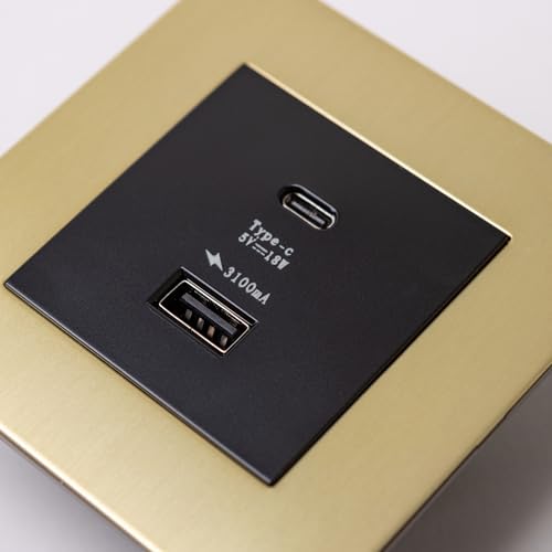 Gerändelte Schalter und Steckdosen aus satiniertem Messing (USB-A- und C-Buchse) von Brass bee