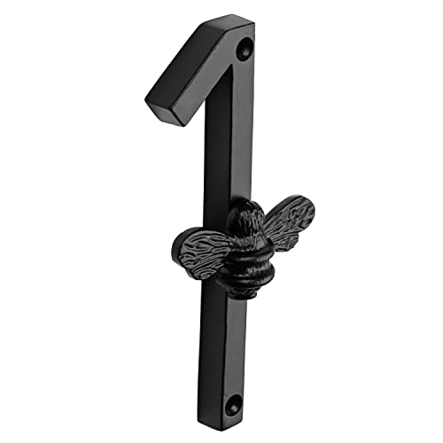 Hausnummer aus Messing mit Bienen Design Modernes 5 Zoll Türschild mit Nummernschildern Straßen/Hausadresszahlen, schwarzes Eisenmetall, 0—9 (1) von Brass bee