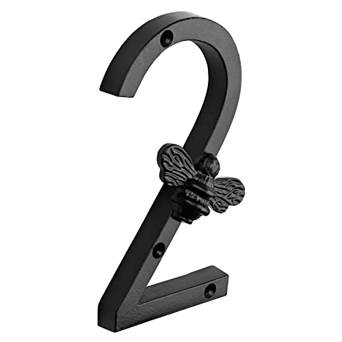 Hausnummer aus Messing mit Bienen Design Modernes 5 Zoll Türschild mit Nummernschildern Straßen/Hausadresszahlen, schwarzes Eisenmetall, 0—9 (2) von Brass bee