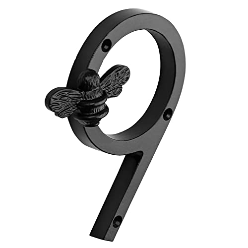 Hausnummer aus Messing mit Bienen Design Modernes 5 Zoll Türschild mit Nummernschildern Straßen/Hausadresszahlen, schwarzes Eisenmetall, 0—9 (9) von Brass bee