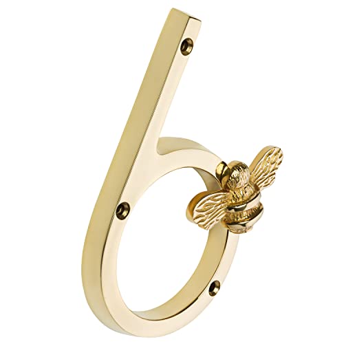 Hausnummer aus goldfarbenem Messing mit Bienen Design Modernes 5 Zoll Türschild Nummernschilder Straßen/Hausadresszahlen (6) von Brass bee