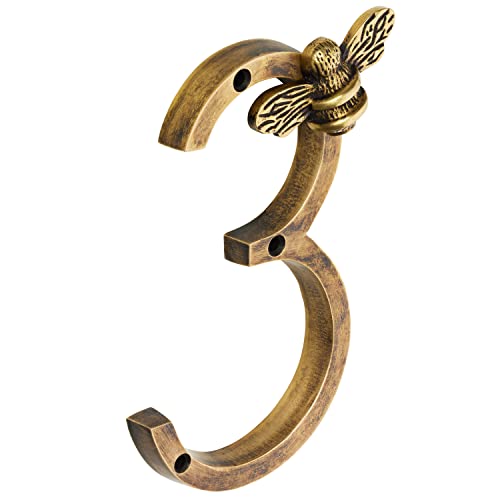 Traditionelle Hausnummer aus Messing mit Bienen Design Modernes 5 Zoll Türschild; Nummernschilder Straßen/Hausadresszahlen (3) von Brass bee