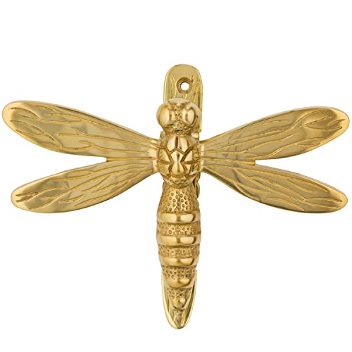 Türklopfer für Haustür, goldfarben, Libelle, poliertes massives Messing, goldfarben, mit Schließblech, UPVC, Libellen-Haustür-Möbel mit einzigartigem Design von Brass bee