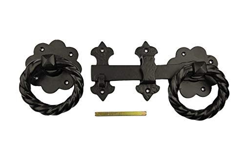Antiker schwarzer verdrehter Ringriegel 20,3 cm – hochwertiges Gusseisen, Lieferung mit Schrauben von Brass & Metal