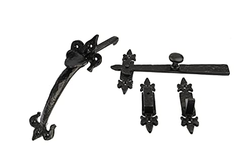 B&M Türriegel aus Gusseisen, 22,9 cm, Antik-Schwarz, Fleur de LYS, 22,9 cm von Brass & Metal