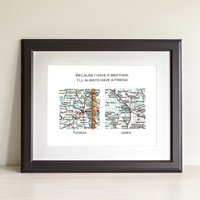 Personalisierter Brother Map Art Print Benutzerdefinierte Städteorte | Nur Print, Kein Rahmen Personalisierter Brother Map Art Print Benutzerdefinierte Städteorte | Nur Print, Kein Rahmen von BrassAndChain