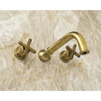 An Der Wand Befestigter Waschbecken-Hahn, An Badezimmer-Hahn in Antikem Messing, Badewannen-Hahn, Wannenfüller-Hahn Aus Massivem Messing von BrassArtistry