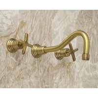 Antikes Messing-Waschbecken-Hahn, Massiver Messing-Wannenfüller-Hahn, An Der Wand Befestigter Badezimmer-Hahn Mit Ventil von BrassArtistry