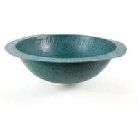 Oxidierter Kupfertropfen Im Badezimmer Waschbecken, Blau Patian Gehämmert Kupfer Schiff Waschbecken von BrassArtistry