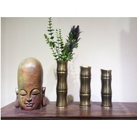 Bambus Blumenvase | Messing Vase Vintage Dekorative Knospe Gold von BrassTonkinCraft