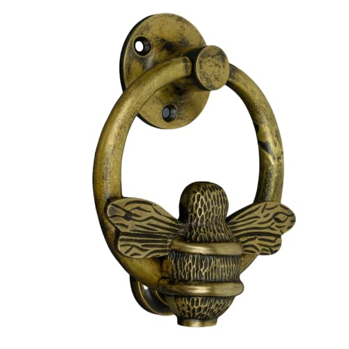 Heritage-Bienen-Türklopfer für Haustür, polierter massiver Brass bee Ring, Heritage-Klopfer mit Schließblech, UPVC, Hummel-Haustürmöbel mit einzigartigem Design von Brass bee