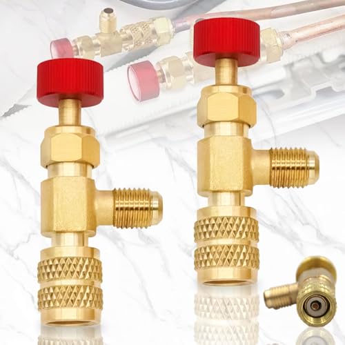 Brateuanoii 2 Stück Durchflussregelventil Für Klimaanlagen Aus Messing, Flüssig Sicherheits Ventil R410A R22 Klimaanlage Kältemittel 1/4 Sicherheits Adapter Konditionierung Kältemittel Ventil(Rot) von Brateuanoii
