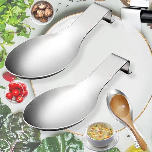 Brateuanoii 2 Stück Mattsilber Löffelablage, Edelstahl Löffelablage, Profi-Löffelablage, Glatter Edelstahl-Löffelablage Für Herd, Perfekter Halter Für Spatel, Löffel, Zange Und Mehr von Brateuanoii