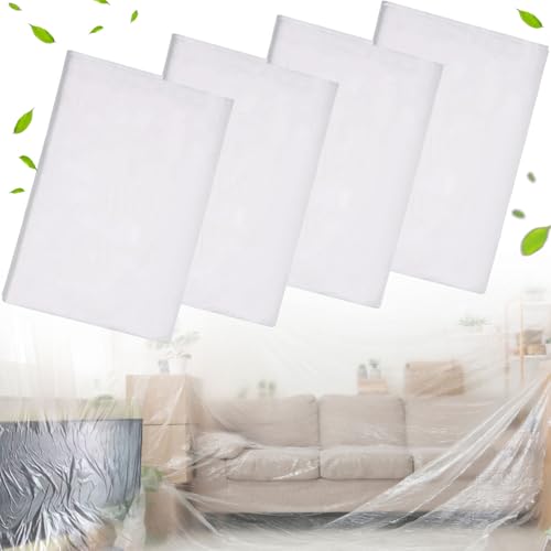 Brateuanoii 4 Stück 4m x 5m Maler Abdeckfolie, Transparente Plane Baufolie, Transparente Staubschutzfolie, Malerfolie, Malerplane, Malerfolie Abdeckfolie, Abdeckplane Für Umzug Und Renovierung von Brateuanoii