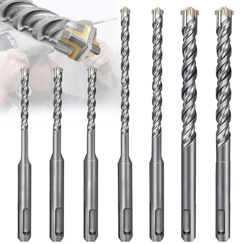 Brateuanoii SDS Plus Bohrer Set, 7 Teiliges Steinbohrer, Betonbohrer Set, Hammerbohrer-Sets, Extrem Schneller 4X-Schneide(Für Weichgestein, Harter Stein, Ø 6-12 Mm, Professional Zubehör Bohrhammer) Brateuanoii SDS Plus Bohrer Set, 7 Teiliges Steinbohrer, Betonbohrer Set, Hammerbohrer-Sets, Extrem Schneller 4X-Schneide(Für Weichgestein, Harter Stein, Ø 6-12 Mm, Professional Zubehör Bohrhammer) von Brateuanoii