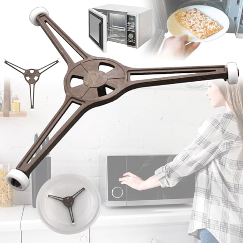 Brateuanoii Universal Mikrowelle Drehteller Stützständer, Mikrowellen Drehkreuz Plattenspieler, Microwave Plattenhalter Mit 3 Rollen Roller, Für 24,5 cm Mikrowelle Drehscheibe(Hellbraun) von Brateuanoii