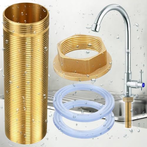 Brateuanoii Wasserhahn-Reparaturset, Wasserhahn Verlängerte Hohe M32*10cm, Wasserhahnverlängerung Mit Gewinderohr, Kupfermutter+10cm Verlängerungsstange Mit Kupfergewinde 2 Gummidichtungen von Brateuanoii