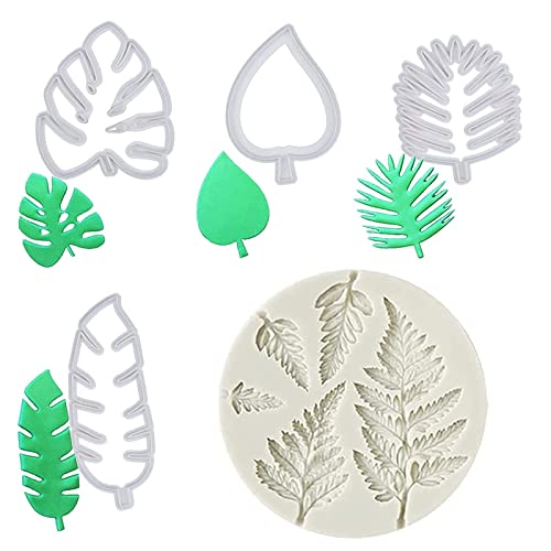 Tropisches Blatt Fondant, Blätter Ausstechformen Set, Fondant Zubehör Set, Blütenpaste Keksausstecher, Ausstecher Set, für Kekse, Gebäck und Schneiden (Fünf Verschiedene Formen) von Brateuanoii