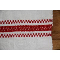Antike Reines Leinen Geschirr Geschirrtuch Serviette C. 1920 Rote Streifen Handgemacht Selbstgesponnene Leinwand Bauernhaus Organic Country Rustic von BrauerAntique
