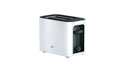 Braun Household HT3000WH Toaster, 1000 W, 2 Schlitze, abnehmbares Gitter, Kabelaufwicklung, weiß, H x L x P: 19, 5 x 24, 5 x 15 cm von Braun Household
