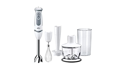 Braun Household Minipimer 5200 Handmixer, 1000 W, 21 Geschwindigkeitsstufen und Turbo-Funktion, Spritzschutzhaube, Powerell Plus, Easy-Click, inkl. Messbecher 600 ml, weiß von Braun Household