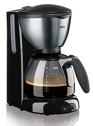 Braun Household CaféHouse PurAroma DeLuxe Kaffeemaschine KF 570/1 – Filterkaffeemaschine mit Glaskanne für 10 Tassen Kaffee, Kaffeezubereiter für einzigartiges Aroma, 1100 Watt, schwarz/edelstahl von Braun Household