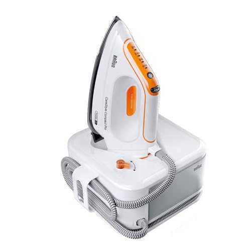 Braun CareStyle Compact Pro IS 2561 WH Dampfbügelstation, Dampfbügeleisen mit FreeGlide 3D Bügelsohle, Vertikaldampf, 2400W, Pumpendruck 6 bar, Dampfstoß 400 g/min, großer 1,5l Wassertank, Weiß/Orange von Braun Household