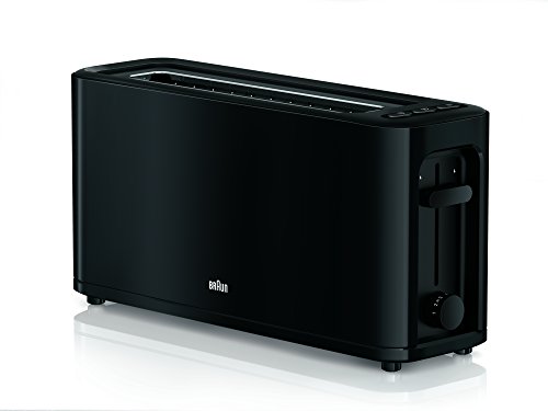 Braun Household HT 3110 BK Toaster | Langschlitz | Extrabreite Toastkammer | Herausnehmbare Krümelschublade | Aufwärm- und Auftaufunktion | 7 Röstgrade | Separater Brötchenaufsatz | Schwarz von Braun Household